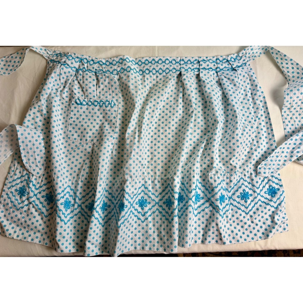 VTG Pinup Half Aprons 1950s Blue & Purple Gingham Pocket RikRack Retro Kitchen - Picture 8 of 12